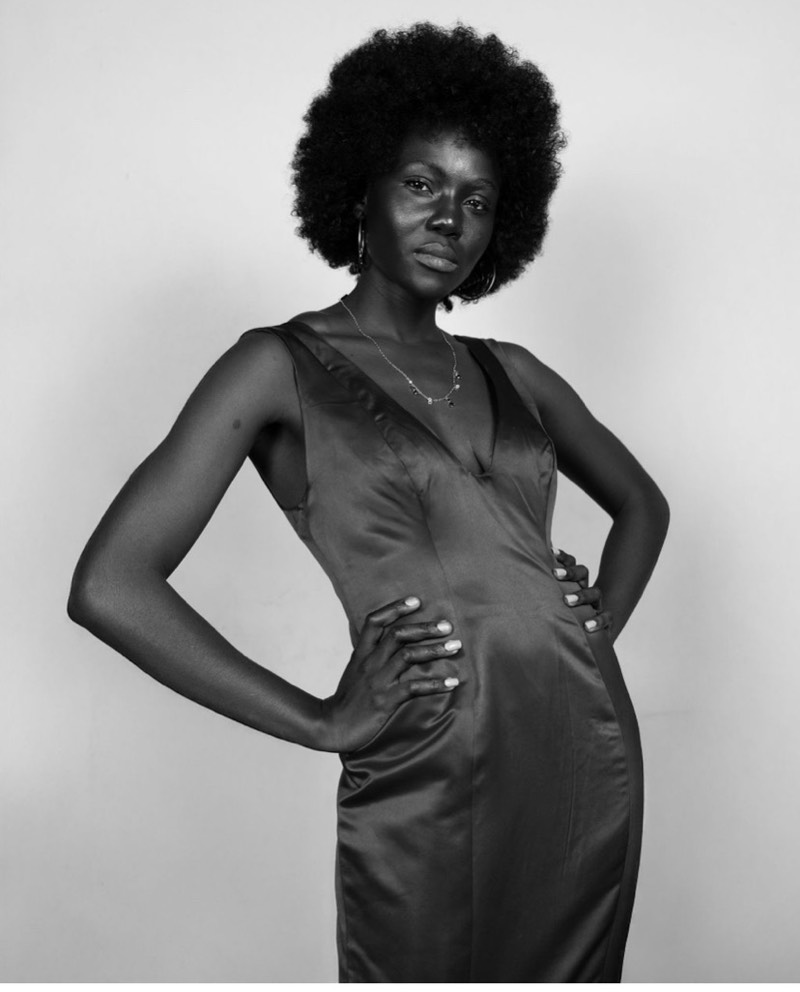 Black and white satin dress portrait