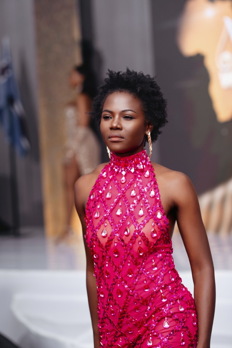 Pink embellished dress portrait