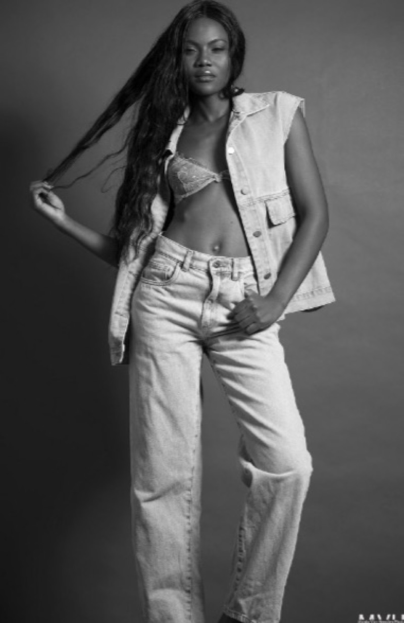 Black and white denim editorial pose