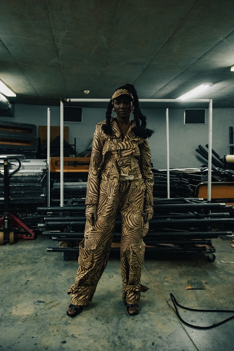 Gold patterned jumpsuit alternate angle