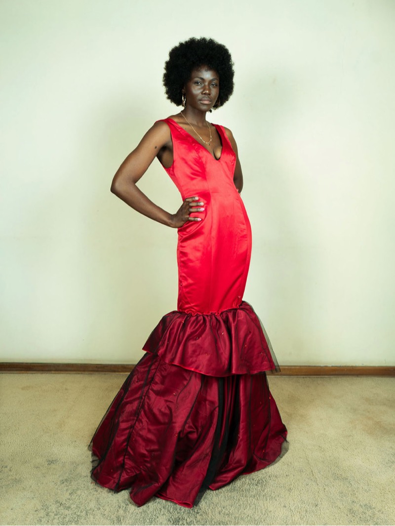Red mermaid gown solo portrait