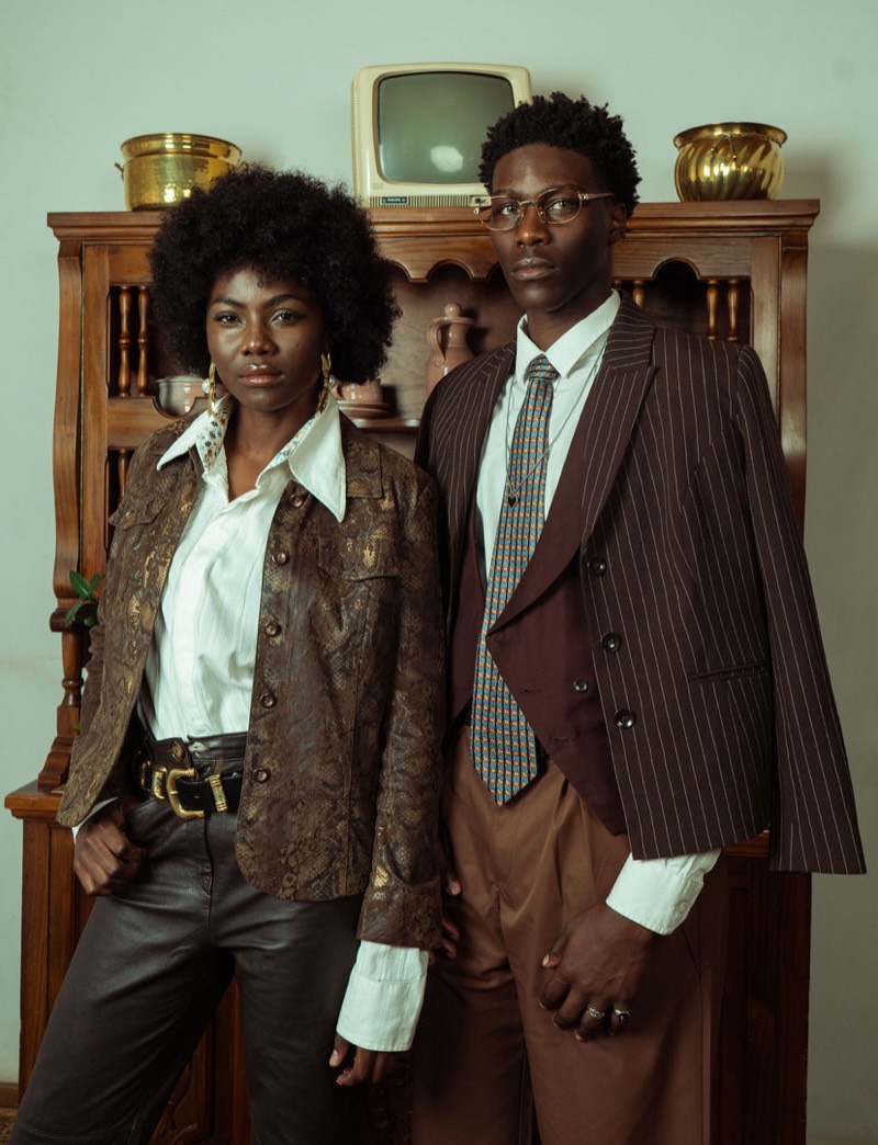 Vintage leather jacket couple editorial