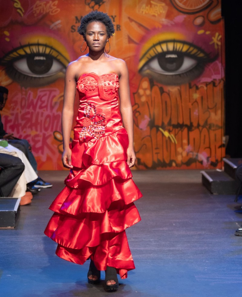 Red tiered dress at Soweto Fashion Week
