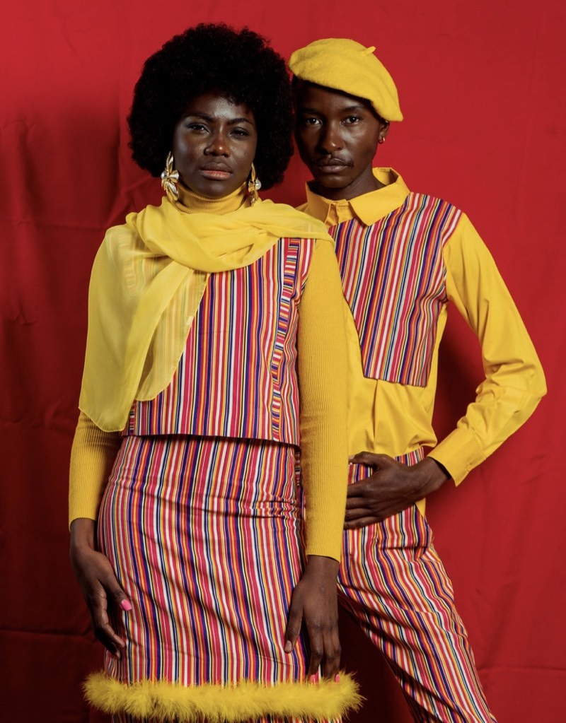 Traditional striped outfit close-up